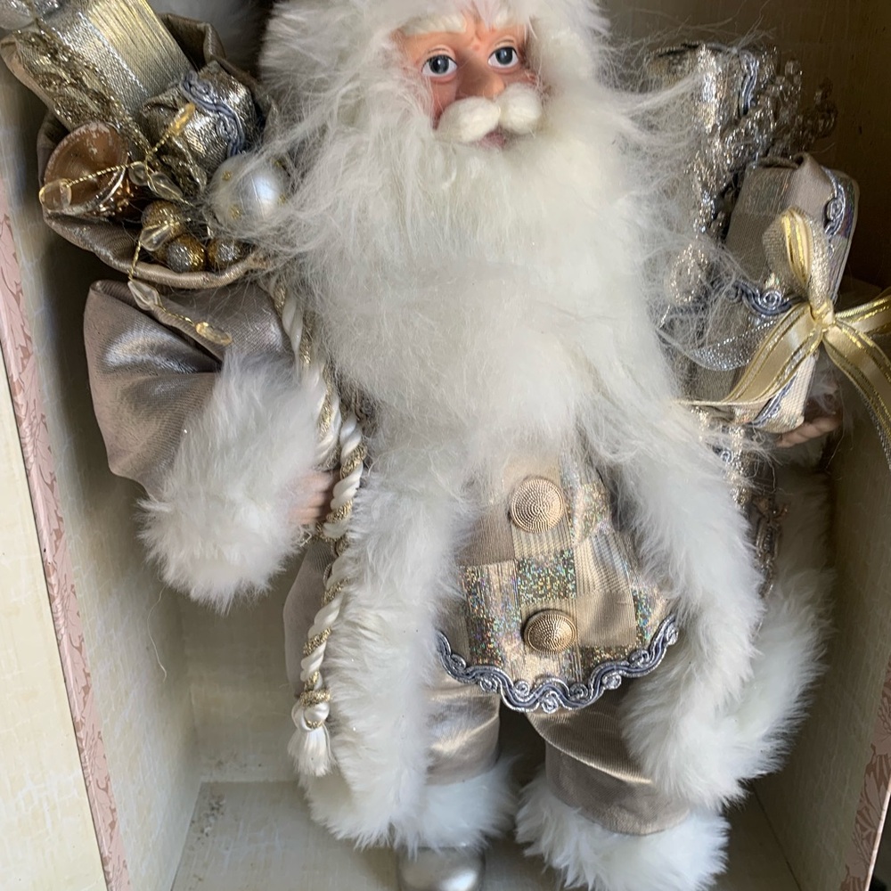 Elegant Silver and White Santa Figurine